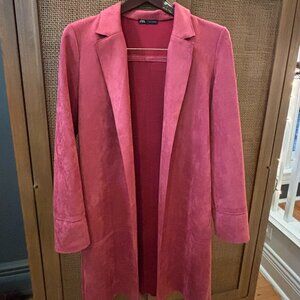 ZARA Longline Suede-Feel Jacket — Red